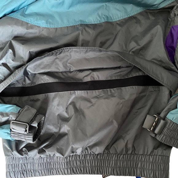 Vtg Couloir Mens Hooded Windbreaker Jacket Sz 40 Green Entrant Nylon Colorblock - Picture 15 of 16